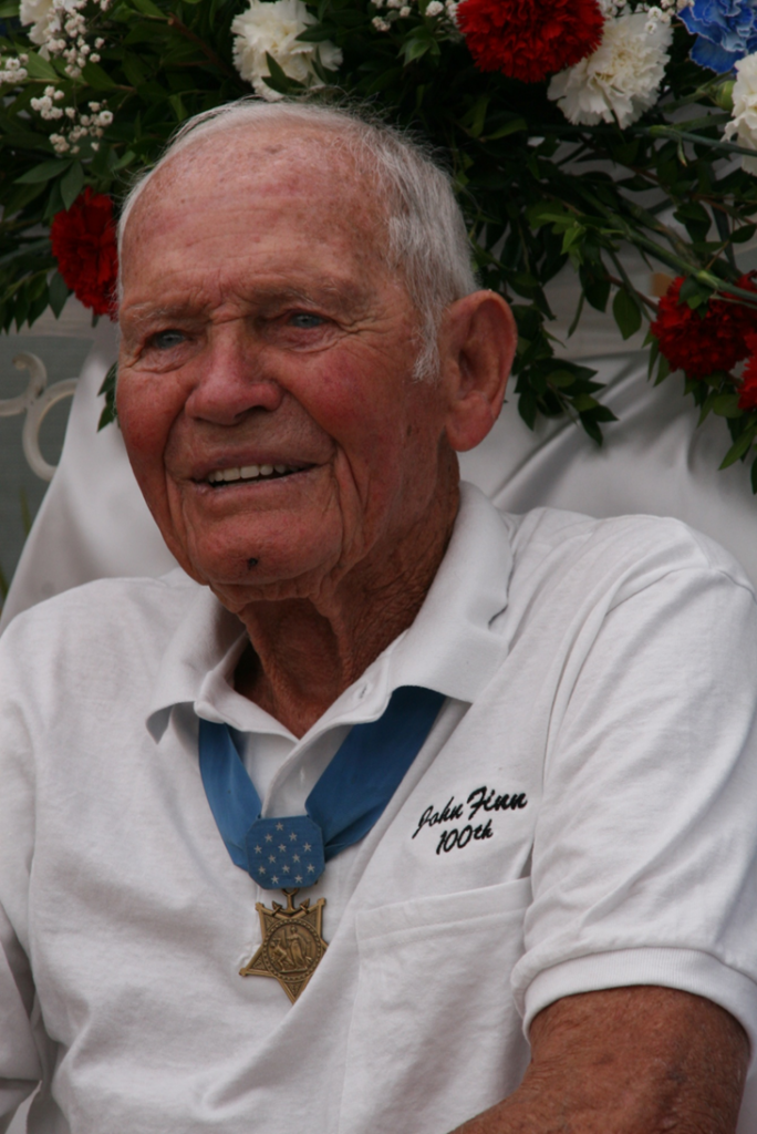 John W. Finn at age 100 looking out over the crowd at his birthday ceremony
